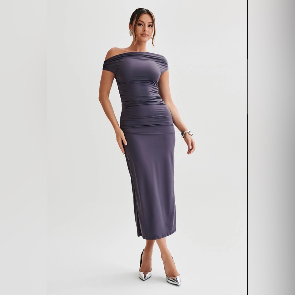 Meshki One-Shoulder Bodycon Midi Dress in Charcoal